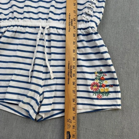 Polo Ralph Lauren Girls Large 12-14 White Blue‎ Striped 100% Cotton Mesh Romper